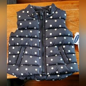 Puffer Vest Old Navy Charcoal Gray with silver polka dots 6-12 months